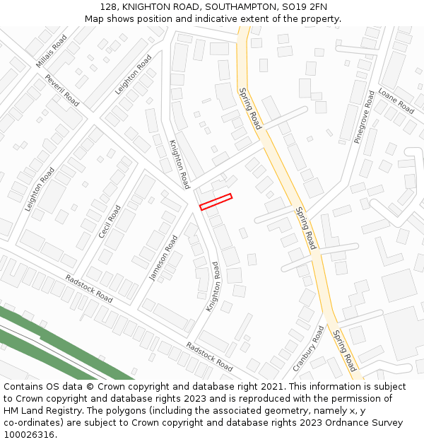 128, KNIGHTON ROAD, SOUTHAMPTON, SO19 2FN: Location map and indicative extent of plot