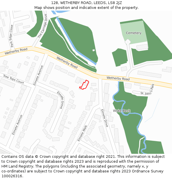 128, WETHERBY ROAD, LEEDS, LS8 2JZ: Location map and indicative extent of plot