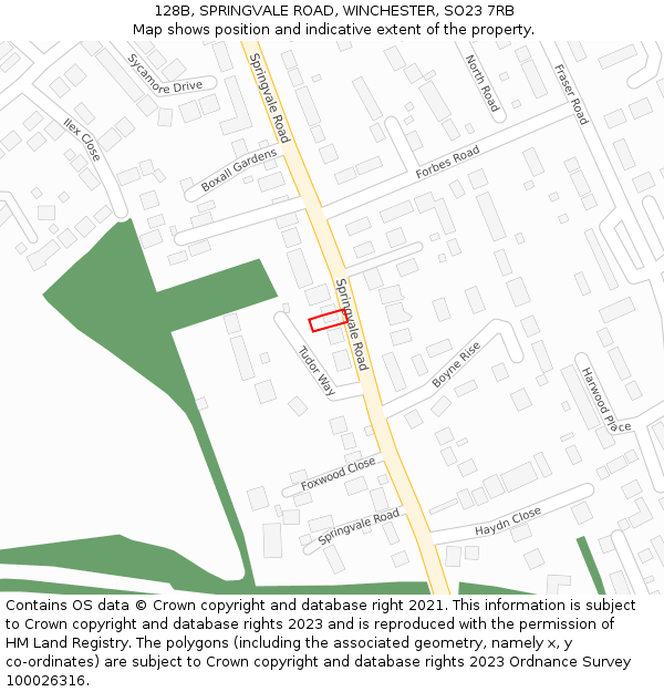 128B, SPRINGVALE ROAD, WINCHESTER, SO23 7RB: Location map and indicative extent of plot