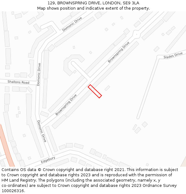 129, BROWNSPRING DRIVE, LONDON, SE9 3LA: Location map and indicative extent of plot