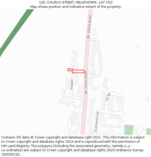 129, CHURCH STREET, MILNTHORPE, LA7 7DZ: Location map and indicative extent of plot