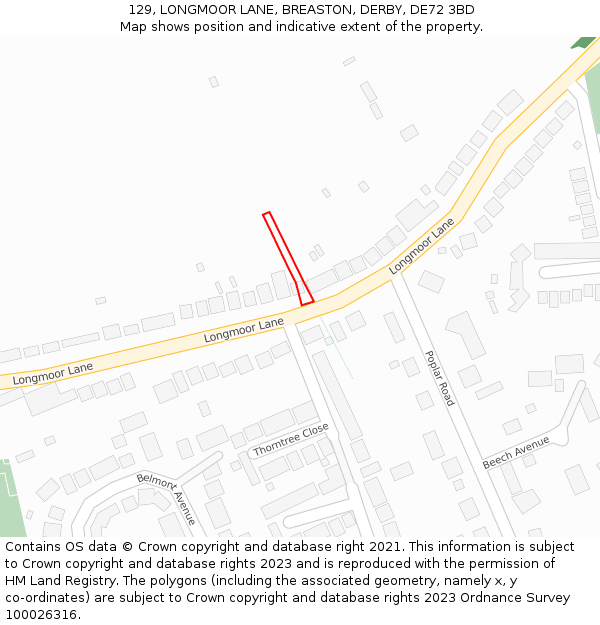 129, LONGMOOR LANE, BREASTON, DERBY, DE72 3BD: Location map and indicative extent of plot