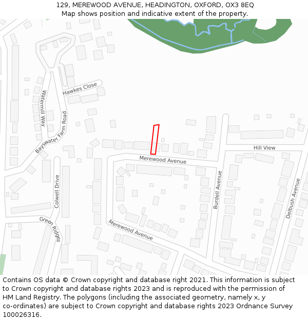 129, MEREWOOD AVENUE, HEADINGTON, OXFORD, OX3 8EQ: Location map and indicative extent of plot