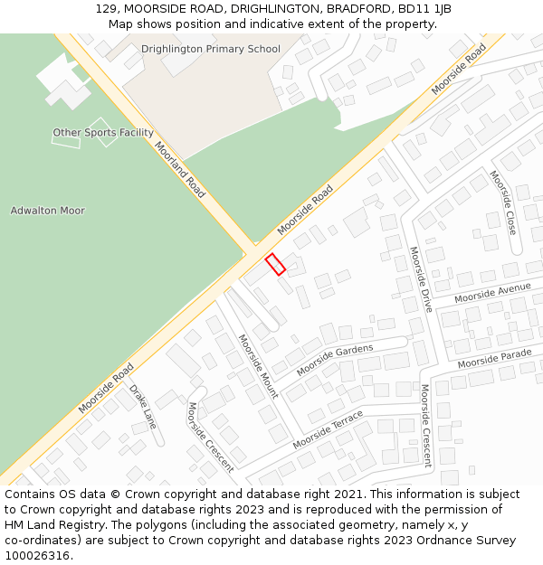 129, MOORSIDE ROAD, DRIGHLINGTON, BRADFORD, BD11 1JB: Location map and indicative extent of plot