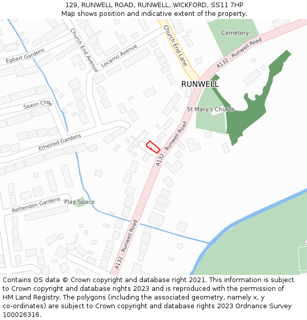 129, RUNWELL ROAD, RUNWELL, WICKFORD, SS11 7HP: Location map and indicative extent of plot