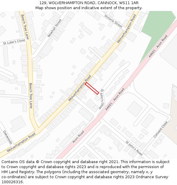 129, WOLVERHAMPTON ROAD, CANNOCK, WS11 1AR: Location map and indicative extent of plot