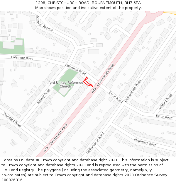 1298, CHRISTCHURCH ROAD, BOURNEMOUTH, BH7 6EA: Location map and indicative extent of plot