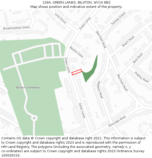 129A, GREEN LANES, BILSTON, WV14 6BZ: Location map and indicative extent of plot