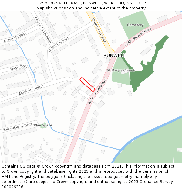 129A, RUNWELL ROAD, RUNWELL, WICKFORD, SS11 7HP: Location map and indicative extent of plot