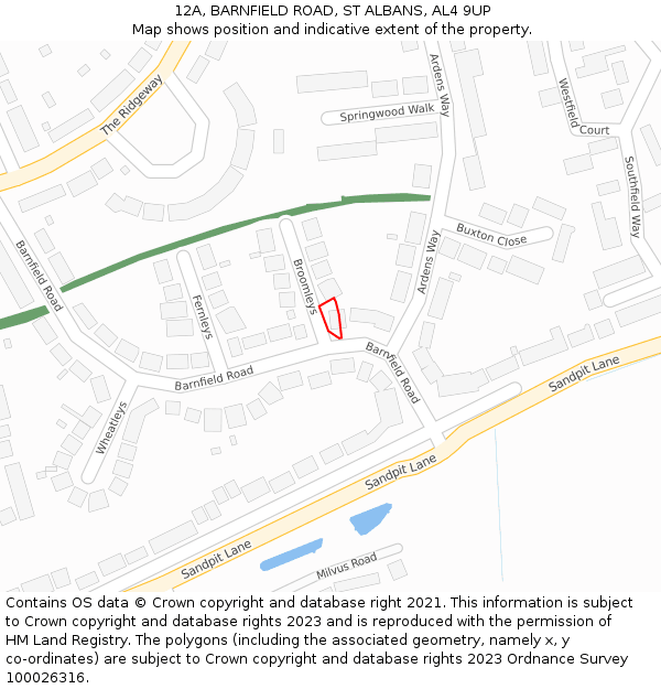 12A, BARNFIELD ROAD, ST ALBANS, AL4 9UP: Location map and indicative extent of plot