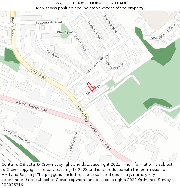 12A, ETHEL ROAD, NORWICH, NR1 4DB: Location map and indicative extent of plot