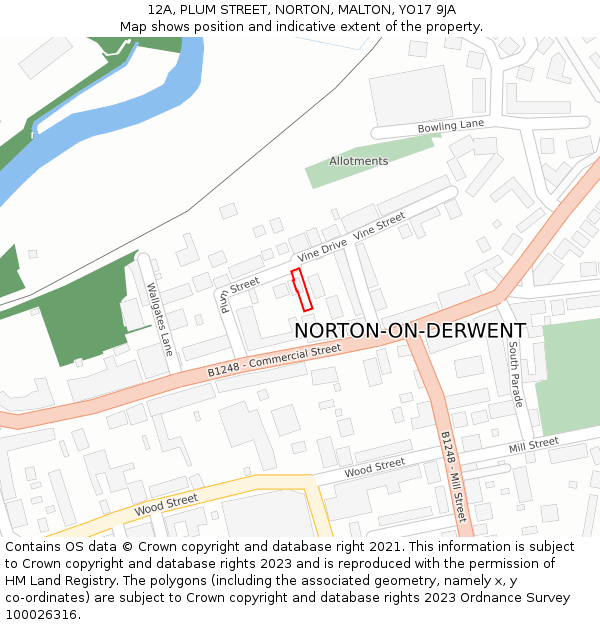 12A, PLUM STREET, NORTON, MALTON, YO17 9JA: Location map and indicative extent of plot
