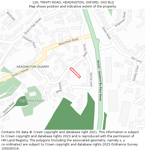 12A, TRINITY ROAD, HEADINGTON, OXFORD, OX3 8LQ: Location map and indicative extent of plot