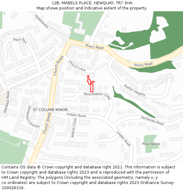 12B, MABELS PLACE, NEWQUAY, TR7 3HA: Location map and indicative extent of plot