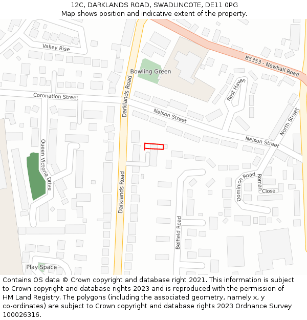 12C, DARKLANDS ROAD, SWADLINCOTE, DE11 0PG: Location map and indicative extent of plot