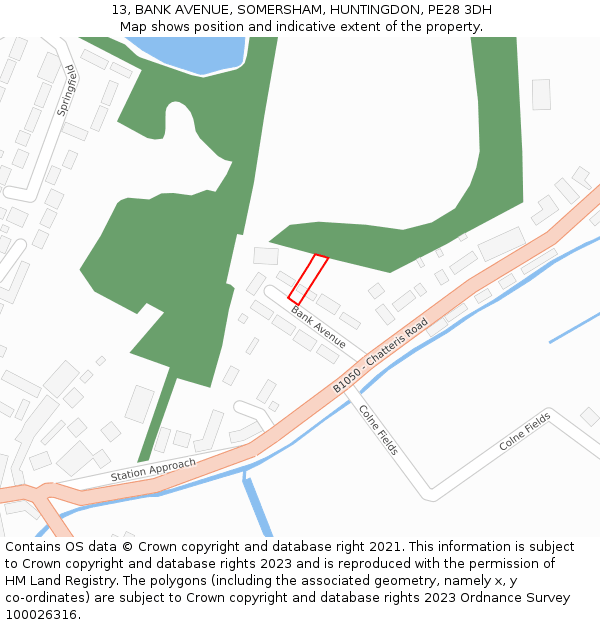 13, BANK AVENUE, SOMERSHAM, HUNTINGDON, PE28 3DH: Location map and indicative extent of plot