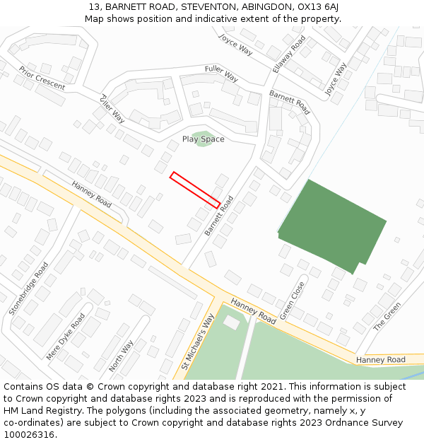 13, BARNETT ROAD, STEVENTON, ABINGDON, OX13 6AJ: Location map and indicative extent of plot