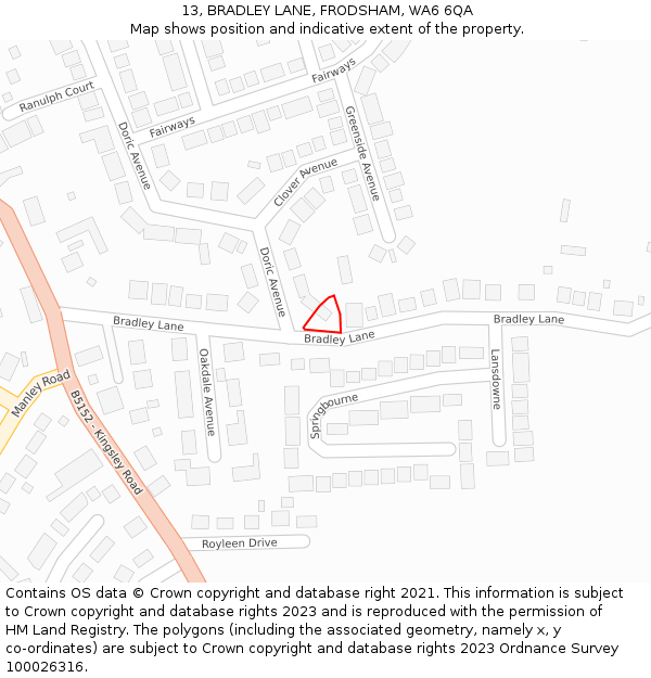 13, BRADLEY LANE, FRODSHAM, WA6 6QA: Location map and indicative extent of plot