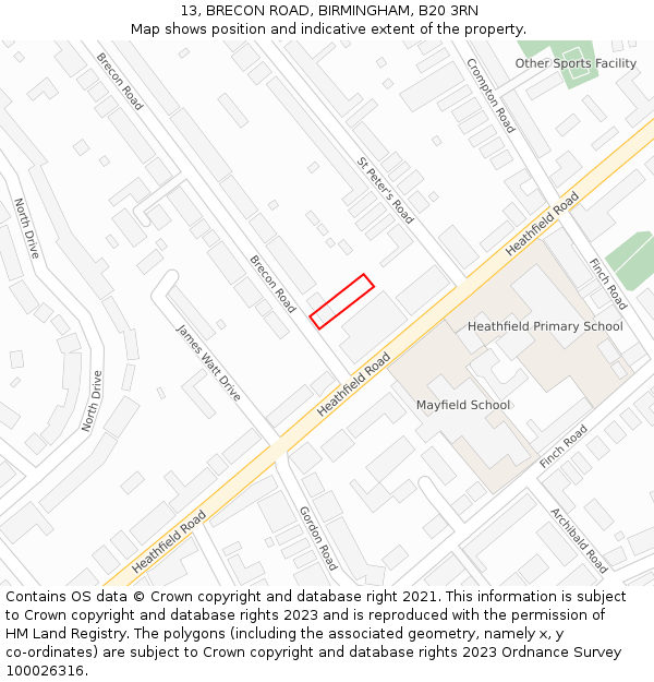 13, BRECON ROAD, BIRMINGHAM, B20 3RN: Location map and indicative extent of plot