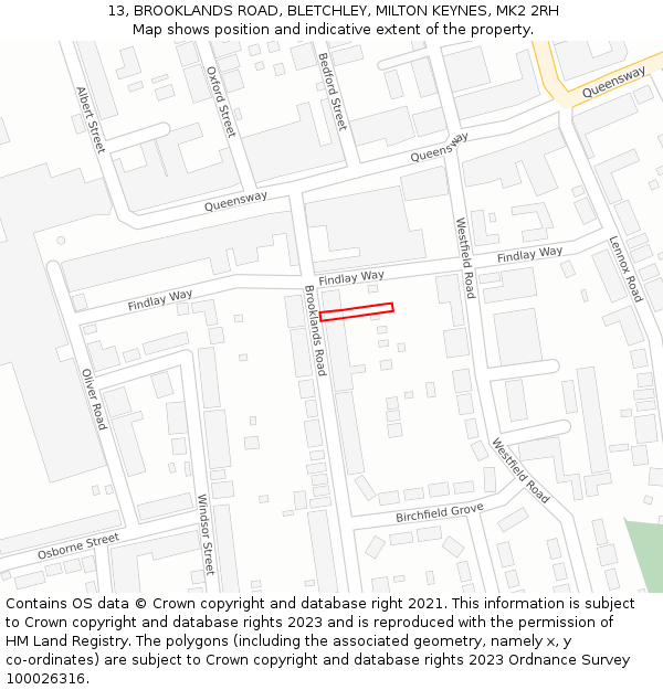 13, BROOKLANDS ROAD, BLETCHLEY, MILTON KEYNES, MK2 2RH: Location map and indicative extent of plot