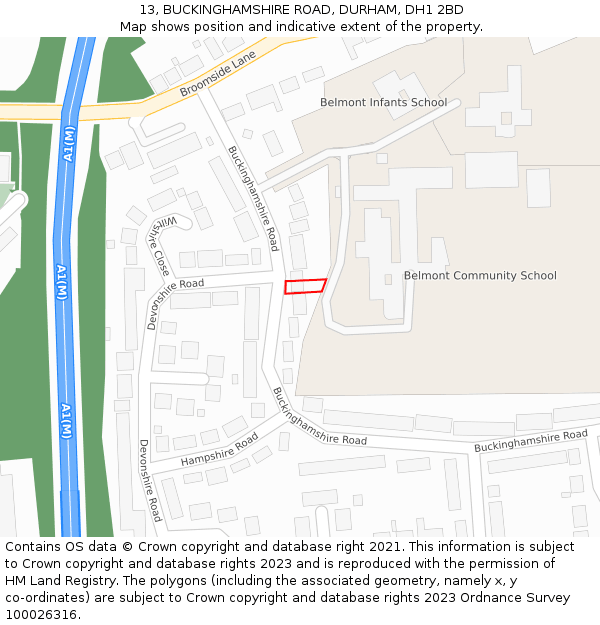 13, BUCKINGHAMSHIRE ROAD, DURHAM, DH1 2BD: Location map and indicative extent of plot