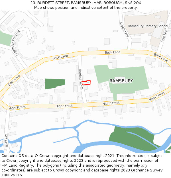 13, BURDETT STREET, RAMSBURY, MARLBOROUGH, SN8 2QX: Location map and indicative extent of plot