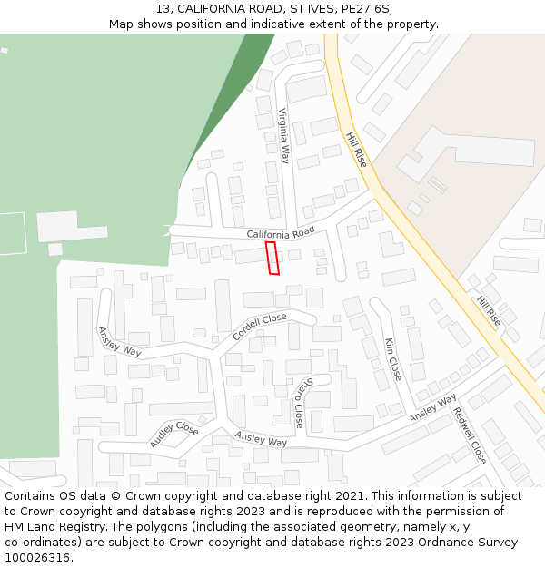 13, CALIFORNIA ROAD, ST IVES, PE27 6SJ: Location map and indicative extent of plot