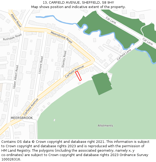 13, CARFIELD AVENUE, SHEFFIELD, S8 9HY: Location map and indicative extent of plot