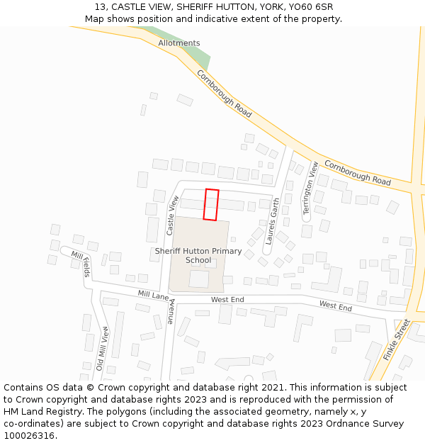 13, CASTLE VIEW, SHERIFF HUTTON, YORK, YO60 6SR: Location map and indicative extent of plot