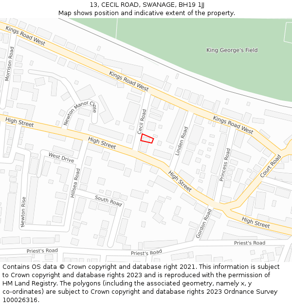 13, CECIL ROAD, SWANAGE, BH19 1JJ: Location map and indicative extent of plot