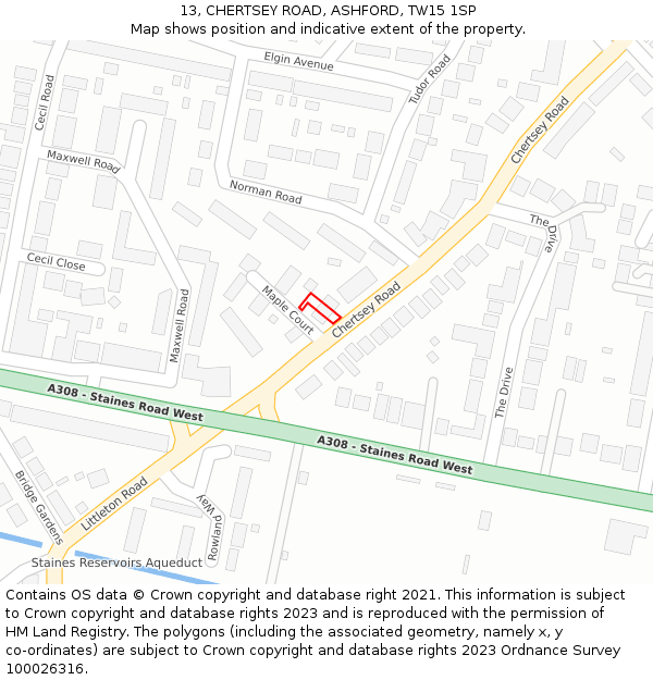 13, CHERTSEY ROAD, ASHFORD, TW15 1SP: Location map and indicative extent of plot