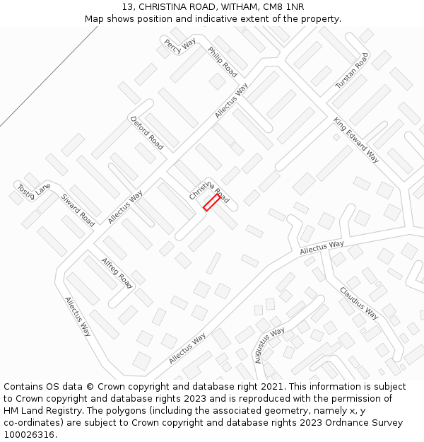 13, CHRISTINA ROAD, WITHAM, CM8 1NR: Location map and indicative extent of plot