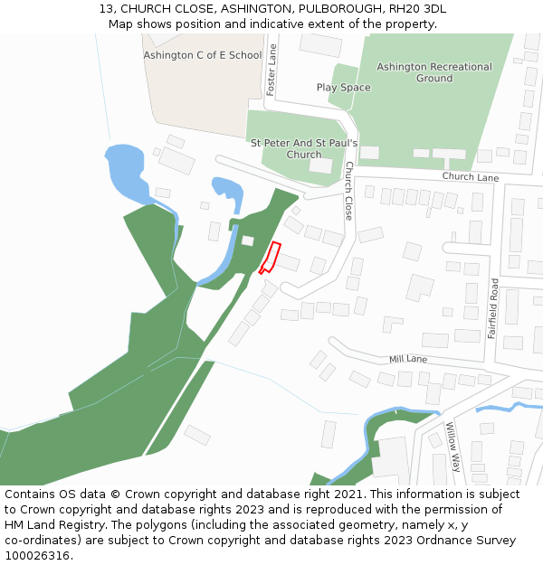 13, CHURCH CLOSE, ASHINGTON, PULBOROUGH, RH20 3DL: Location map and indicative extent of plot