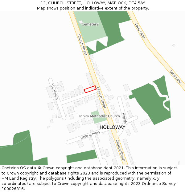 13, CHURCH STREET, HOLLOWAY, MATLOCK, DE4 5AY: Location map and indicative extent of plot