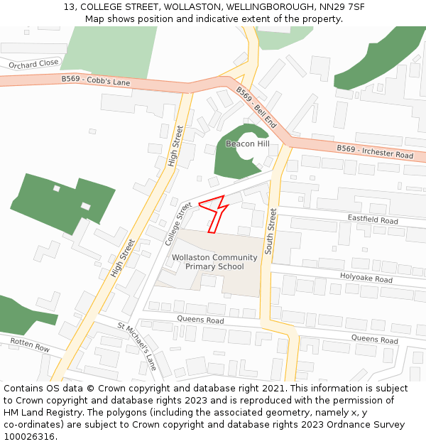 13, COLLEGE STREET, WOLLASTON, WELLINGBOROUGH, NN29 7SF: Location map and indicative extent of plot