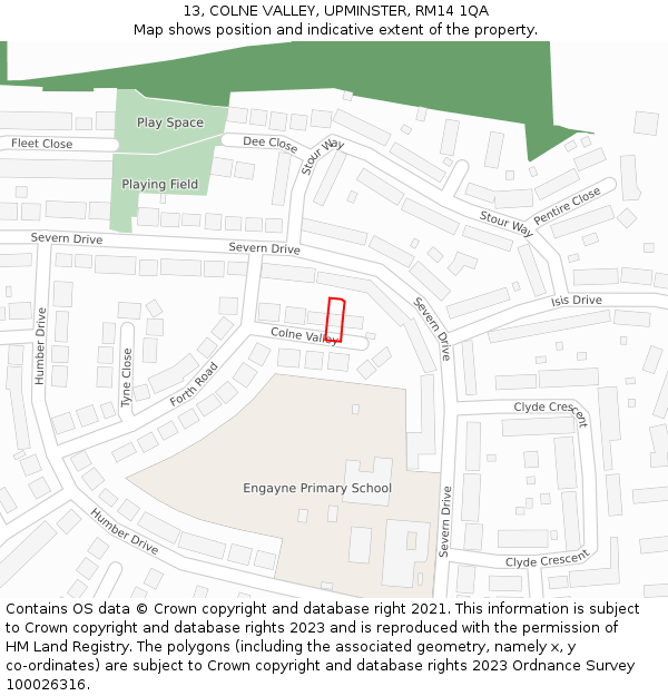 13, COLNE VALLEY, UPMINSTER, RM14 1QA: Location map and indicative extent of plot