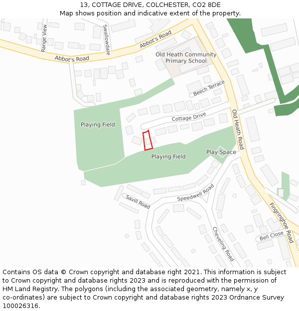 13, COTTAGE DRIVE, COLCHESTER, CO2 8DE: Location map and indicative extent of plot