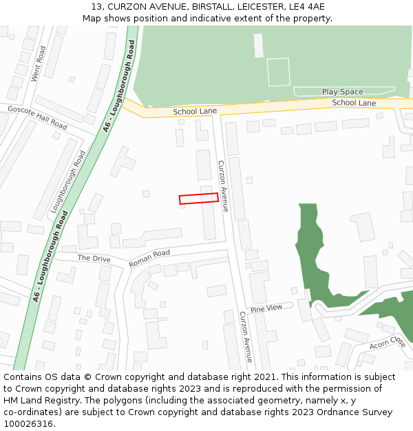 13, CURZON AVENUE, BIRSTALL, LEICESTER, LE4 4AE: Location map and indicative extent of plot