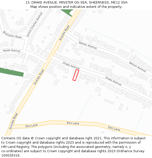 13, DRAKE AVENUE, MINSTER ON SEA, SHEERNESS, ME12 3SA: Location map and indicative extent of plot