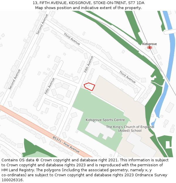 13, FIFTH AVENUE, KIDSGROVE, STOKE-ON-TRENT, ST7 1DA: Location map and indicative extent of plot