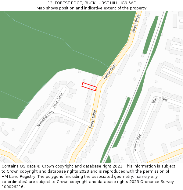 13, FOREST EDGE, BUCKHURST HILL, IG9 5AD: Location map and indicative extent of plot