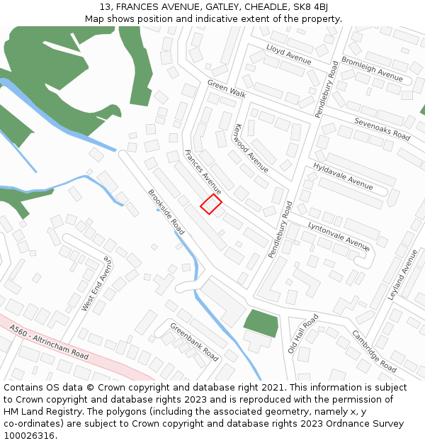 13, FRANCES AVENUE, GATLEY, CHEADLE, SK8 4BJ: Location map and indicative extent of plot