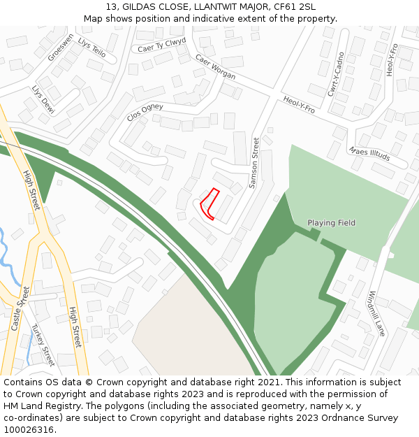 13, GILDAS CLOSE, LLANTWIT MAJOR, CF61 2SL: Location map and indicative extent of plot