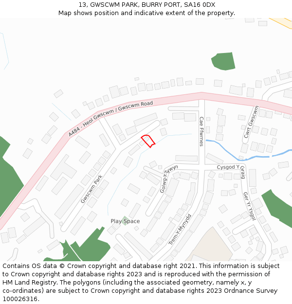 13, GWSCWM PARK, BURRY PORT, SA16 0DX: Location map and indicative extent of plot