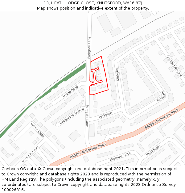 13, HEATH LODGE CLOSE, KNUTSFORD, WA16 8ZJ: Location map and indicative extent of plot