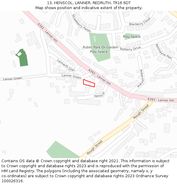 13, HENSCOL, LANNER, REDRUTH, TR16 6DT: Location map and indicative extent of plot