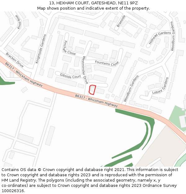 13, HEXHAM COURT, GATESHEAD, NE11 9PZ: Location map and indicative extent of plot