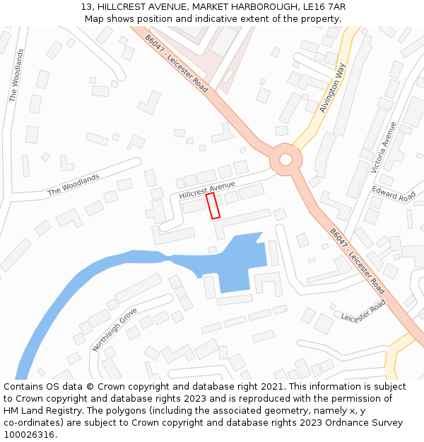 13, HILLCREST AVENUE, MARKET HARBOROUGH, LE16 7AR: Location map and indicative extent of plot