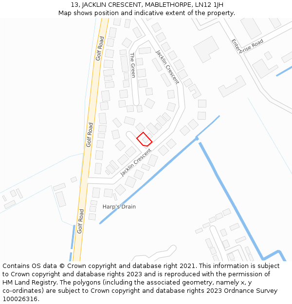 13, JACKLIN CRESCENT, MABLETHORPE, LN12 1JH: Location map and indicative extent of plot