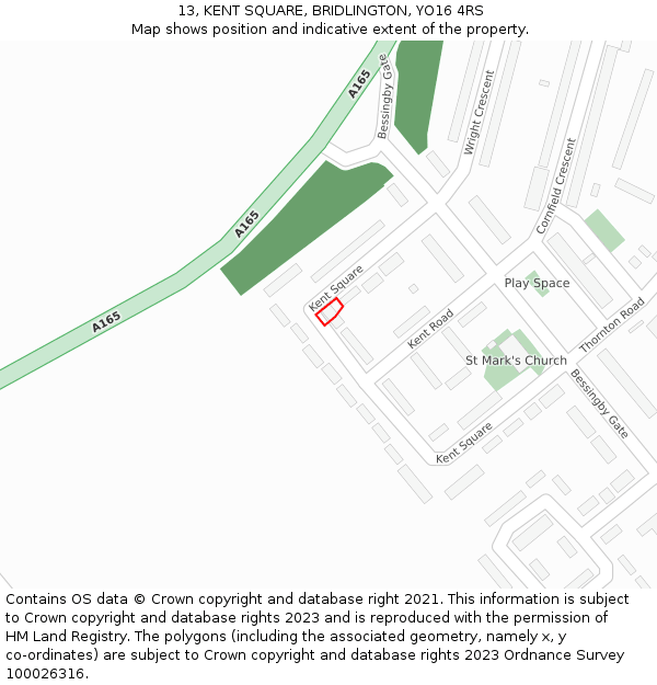 13, KENT SQUARE, BRIDLINGTON, YO16 4RS: Location map and indicative extent of plot